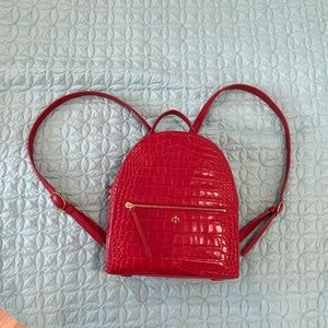 Tory Burch croc embossed backpack red